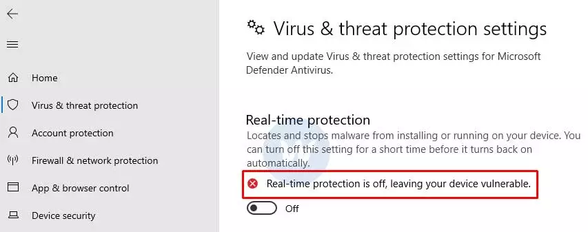 Turn Off the Button in Real-Time Protection