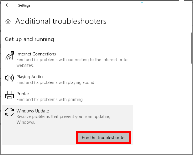 Run the update troubleshooter